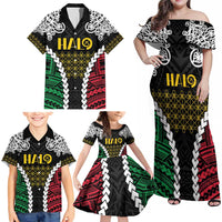 Halo Vanuatu Pride Family Matching Off Shoulder Maxi Dress and Hawaiian Shirt Vanuatuan Sand Drawing Pattern