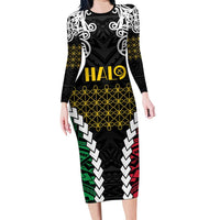 Halo Vanuatu Pride Long Sleeve Bodycon Dress Vanuatuan Sand Drawing Pattern