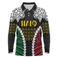 Halo Vanuatu Pride Long Sleeve Polo Shirt Vanuatuan Sand Drawing Pattern