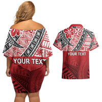 Malo e lelei Tonga Couples Matching Off Shoulder Short Dress and Hawaiian Shirt Ngatu Tokelau Feletoa Fata Traditional Polynesian Pattern