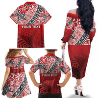 Malo e lelei Tonga Family Matching Off The Shoulder Long Sleeve Dress and Hawaiian Shirt Ngatu Tokelau Feletoa Fata Traditional Polynesian Pattern