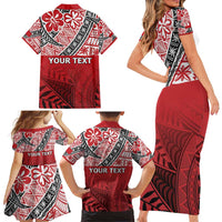 Malo e lelei Tonga Family Matching Short Sleeve Bodycon Dress and Hawaiian Shirt Ngatu Tokelau Feletoa Fata Traditional Polynesian Pattern