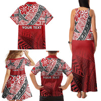 Malo e lelei Tonga Family Matching Tank Maxi Dress and Hawaiian Shirt Ngatu Tokelau Feletoa Fata Traditional Polynesian Pattern