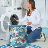 Hawaii Santa Skeleton Surfing Personalized Laundry Basket Mele Kalikimaka i Iulai!