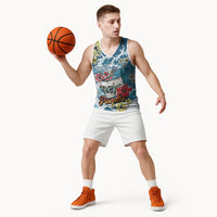 Hawaii Santa Skeleton Surfing Personalized Basketball Jersey Mele Kalikimaka i Iulai!