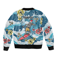 Hawaii Santa Skeleton Surfing Personalized Bomber Jacket Mele Kalikimaka i Iulai!