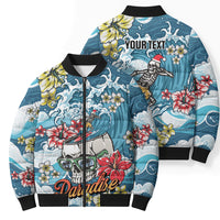 Hawaii Santa Skeleton Surfing Personalized Bomber Puffer Jacket Mele Kalikimaka i Iulai!