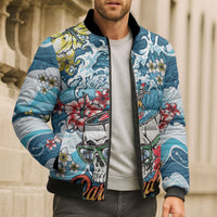 Hawaii Santa Skeleton Surfing Personalized Bomber Puffer Jacket Mele Kalikimaka i Iulai!