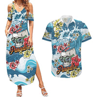 Hawaii Santa Skeleton Surfing Personalized Couples Matching Summer Maxi Dress and Hawaiian Shirt Mele Kalikimaka i Iulai!