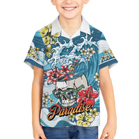 Hawaii Santa Skeleton Surfing Personalized Family Matching Long Sleeve Bodycon Dress and Hawaiian Shirt Mele Kalikimaka i Iulai!