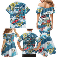 Hawaii Santa Skeleton Surfing Personalized Family Matching Mermaid Dress and Hawaiian Shirt Mele Kalikimaka i Iulai!