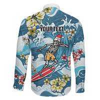Hawaii Santa Skeleton Surfing Personalized Family Matching Puletasi and Hawaiian Shirt Mele Kalikimaka i Iulai!