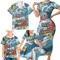 Hawaii Santa Skeleton Surfing Personalized Family Matching Short Sleeve Bodycon Dress and Hawaiian Shirt Mele Kalikimaka i Iulai! LT9 - Polynesian Pride