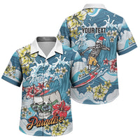Hawaii Santa Skeleton Surfing Personalized Family Matching Short Sleeve Bodycon Dress and Hawaiian Shirt Mele Kalikimaka i Iulai! LT9 Son's Shirt Blue - Polynesian Pride