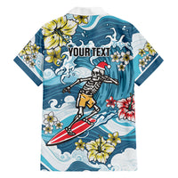 Hawaii Santa Skeleton Surfing Personalized Family Matching Tank Maxi Dress and Hawaiian Shirt Mele Kalikimaka i Iulai!