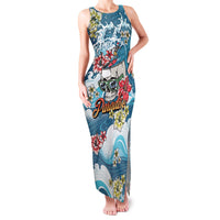 Hawaii Santa Skeleton Surfing Personalized Family Matching Tank Maxi Dress and Hawaiian Shirt Mele Kalikimaka i Iulai!