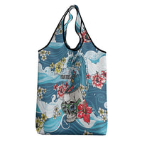 Hawaii Santa Skeleton Surfing Personalized Grocery Bag Mele Kalikimaka i Iulai!
