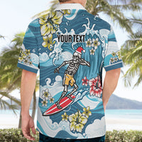 Hawaii Santa Skeleton Surfing Personalized Hawaiian Shirt Mele Kalikimaka i Iulai!