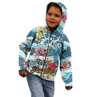 Hawaii Santa Skeleton Surfing Personalized Kid Hoodie Mele Kalikimaka i Iulai!