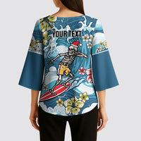 Hawaii Santa Skeleton Surfing Personalized Kimono Sleeve Blouse Mele Kalikimaka i Iulai!