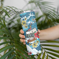 Hawaii Santa Skeleton Surfing Personalized Skinny Tumbler Mele Kalikimaka i Iulai!