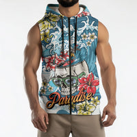 Hawaii Santa Skeleton Surfing Personalized Sleeveless Zip Hoodie Mele Kalikimaka i Iulai!