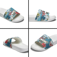Hawaii Santa Skeleton Surfing Personalized Slide Sandals Mele Kalikimaka i Iulai!