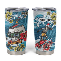 Hawaii Santa Skeleton Surfing Personalized Tumbler Cup Mele Kalikimaka i Iulai!