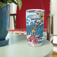 Hawaii Santa Skeleton Surfing Personalized Tumbler Cup Mele Kalikimaka i Iulai!