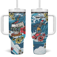 Hawaii Santa Skeleton Surfing Personalized Tumbler With Handle Mele Kalikimaka i Iulai!