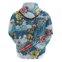Hawaii Santa Skeleton Surfing Personalized Zip Hoodie Mele Kalikimaka i Iulai!