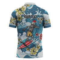 Hawaii Santa Skeleton Surfing Personalized Zipper Polo Shirt Mele Kalikimaka i Iulai!