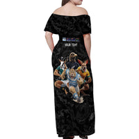 Custom Rugby Southern Hemisphere Family Matching Off Shoulder Maxi Dress and Hawaiian Shirt Argentina AUNZ South Africa Mascot Black - Polynesian Pride