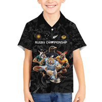 Custom Rugby Southern Hemisphere Family Matching Summer Maxi Dress and Hawaiian Shirt Argentina AUNZ South Africa Mascot Black - Polynesian Pride