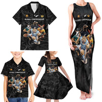 Custom Rugby Southern Hemisphere Family Matching Tank Maxi Dress and Hawaiian Shirt Argentina AUNZ South Africa Mascot Black - Polynesian Pride