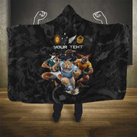 Custom Rugby Southern Hemisphere Hooded Blanket Argentina AUNZ South Africa Mascot Black - Polynesian Pride