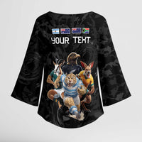 Custom Rugby Southern Hemisphere Kimono Sleeve Blouse Argentina AUNZ South Africa Mascot Black - Polynesian Pride