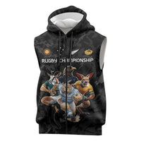 Custom Rugby Southern Hemisphere Sleeveless Zip Hoodie Argentina AUNZ South Africa Mascot Black - Polynesian Pride