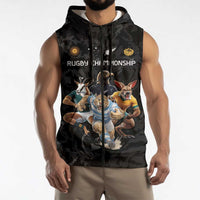 Custom Rugby Southern Hemisphere Sleeveless Zip Hoodie Argentina AUNZ South Africa Mascot Black - Polynesian Pride