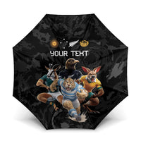 Custom Rugby Southern Hemisphere Umbrella Argentina AUNZ South Africa Mascot Black LT9 One Size Folded 11.42 inch Opened Diameter 37.4 inch Black - Polynesian Pride