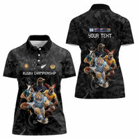 Custom Rugby Southern Hemisphere Women Polo Shirt Argentina AUNZ South Africa Mascot Black - Polynesian Pride
