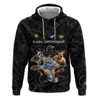 Custom Rugby Southern Hemisphere Zip Hoodie Argentina AUNZ South Africa Mascot Black - Polynesian Pride