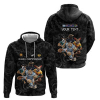 Custom Rugby Southern Hemisphere Zip Hoodie Argentina AUNZ South Africa Mascot Black - Polynesian Pride