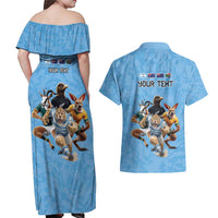 Custom Rugby Southern Hemisphere Couples Matching Off Shoulder Maxi Dress and Hawaiian Shirt Argentina AUNZ South Africa Mascot Blue - Polynesian Pride