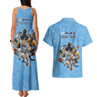 Custom Rugby Southern Hemisphere Couples Matching Tank Maxi Dress and Hawaiian Shirt Argentina AUNZ South Africa Mascot Blue - Polynesian Pride