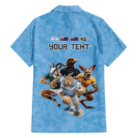 Custom Rugby Southern Hemisphere Family Matching Long Sleeve Bodycon Dress and Hawaiian Shirt Argentina AUNZ South Africa Mascot Blue - Polynesian Pride