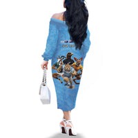 Custom Rugby Southern Hemisphere Family Matching Off The Shoulder Long Sleeve Dress and Hawaiian Shirt Argentina AUNZ South Africa Mascot Blue - Polynesian Pride