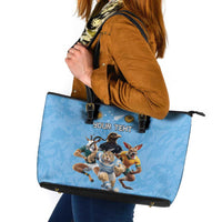 Custom Rugby Southern Hemisphere Leather Tote Bag Argentina AUNZ South Africa Mascot Blue - Polynesian Pride