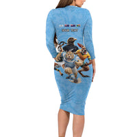 Custom Rugby Southern Hemisphere Long Sleeve Bodycon Dress Argentina AUNZ South Africa Mascot Blue - Polynesian Pride