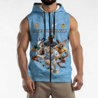 Custom Rugby Southern Hemisphere Sleeveless Zip Hoodie Argentina AUNZ South Africa Mascot Blue - Polynesian Pride